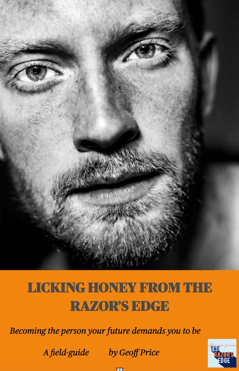 front cover of novel licking honey from the razor's edge by geoffrey price front cover of novel licking honey from the razor's edge by geoffrey price